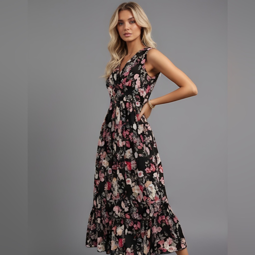 Riviera  Floral Print Ruffle Hem Dress